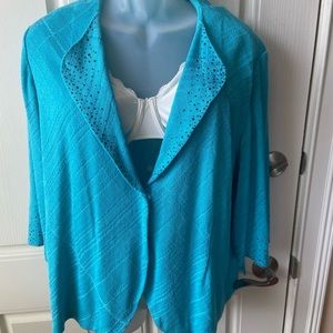 Turquoise Ming Wang jacket.
